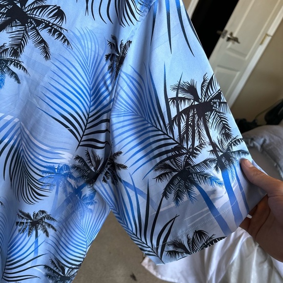 Vintage Italian Full Print Men’s Graphic Dress Shirt Button Up 2XL Beach Blue - Picture 15 of 15